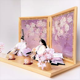 紫彩桜雛(押し花屏風) 親王飾り 左京「田村芙紗彦」/「熊倉基安」作